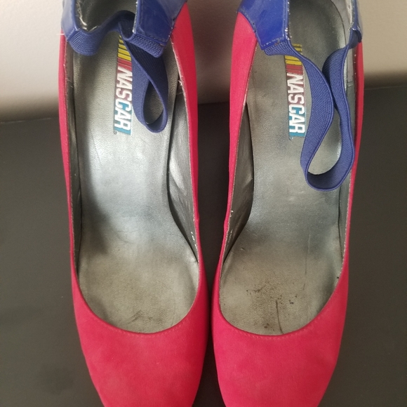 NASCAR Red High Heels with Blue Straps - Picture 2 of 6